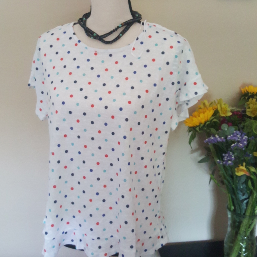 Women's Casual  Philosophy Open Back Dot Top sz Small runs big - Picture 2 of 6
